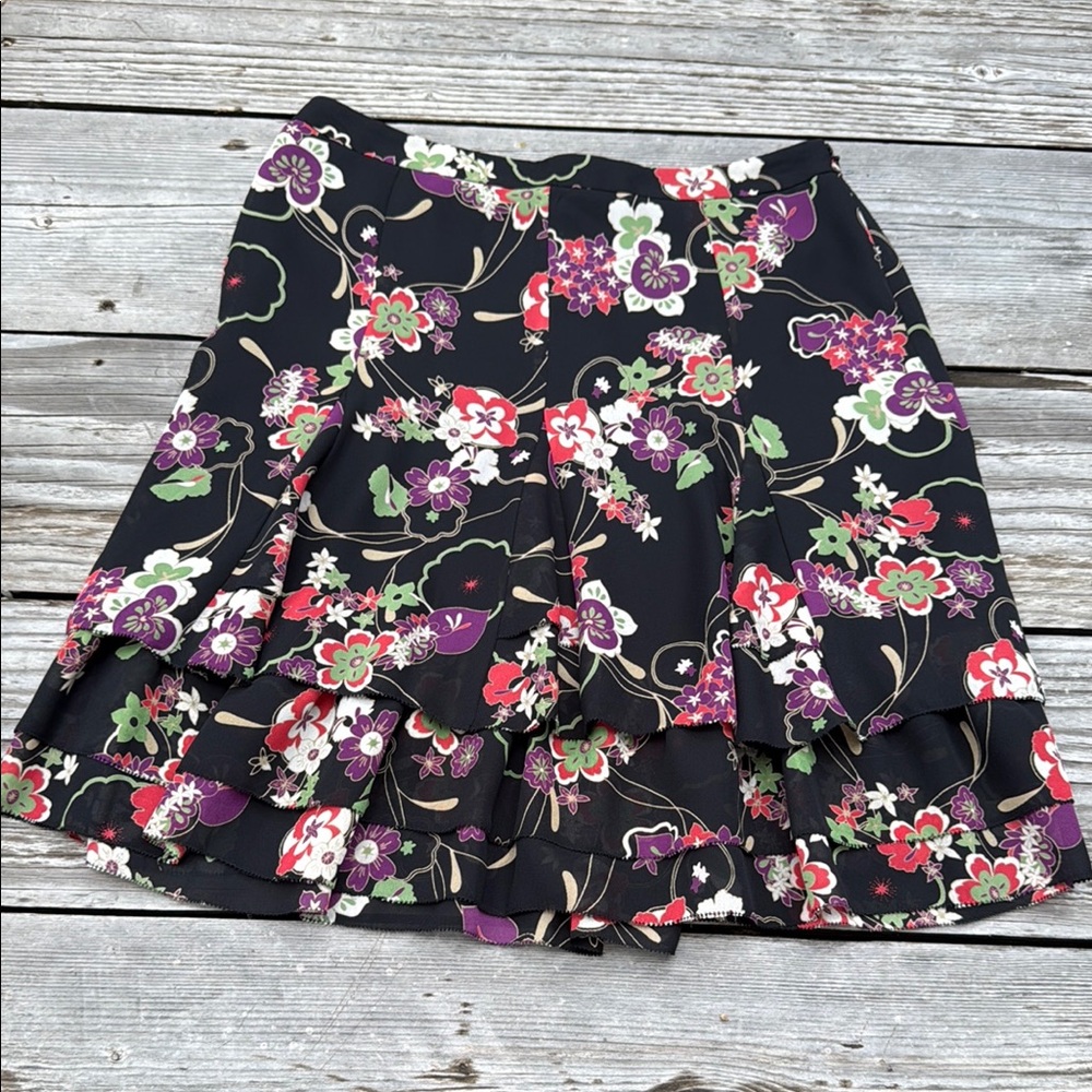 LOFT Black & Pink Ruffled Mini Skirt - Picture 1 of 3